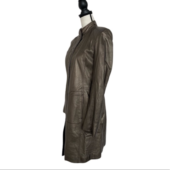 Ellie Tahari Bronze Leather Coat Small - Picture 4 of 5